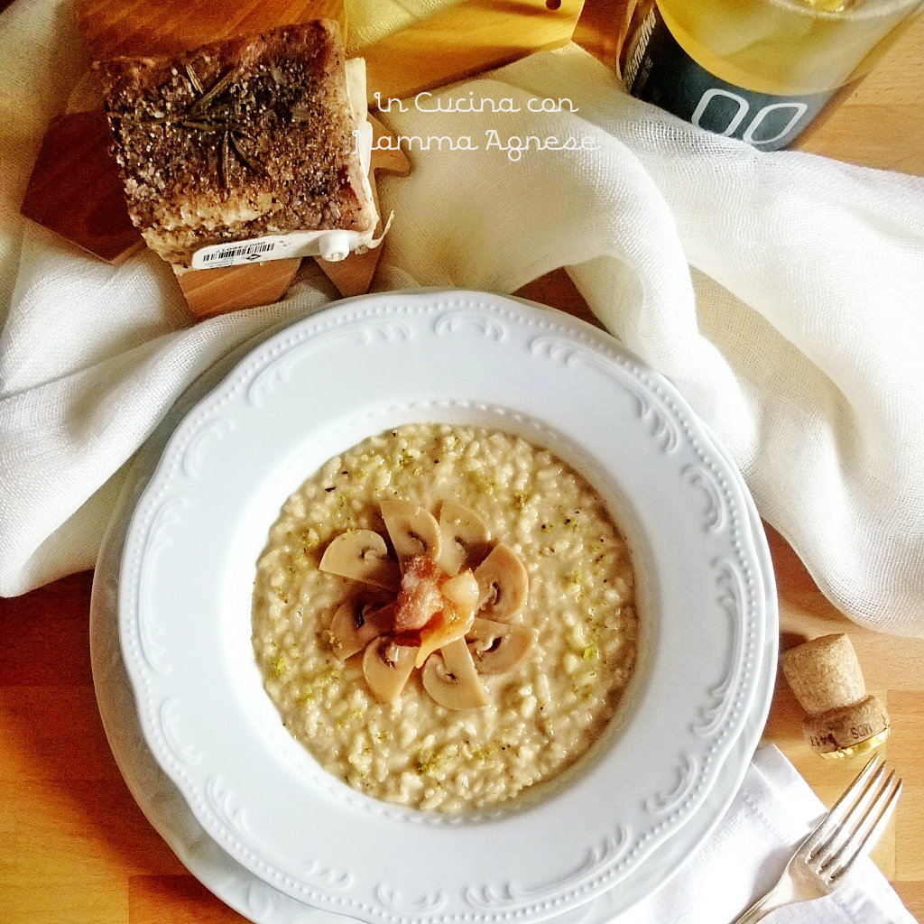 Risotto ai Funghi con Lardo di Colonnata e Pistacchio di Bronte In Cucina con Mamma Agnese