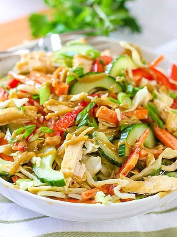 Crunchy Thai Chicken Salad with Peanut Dressing - FatFree Vegan Kitchen