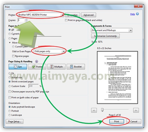  Gambar: Cara mencetak file dokumen PDF halaman ganjil / genap menggunakan Adobe Reader XI