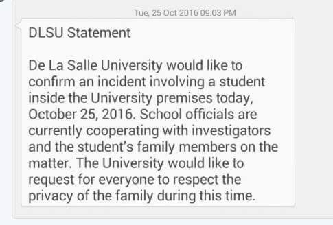 DLSU student official statement