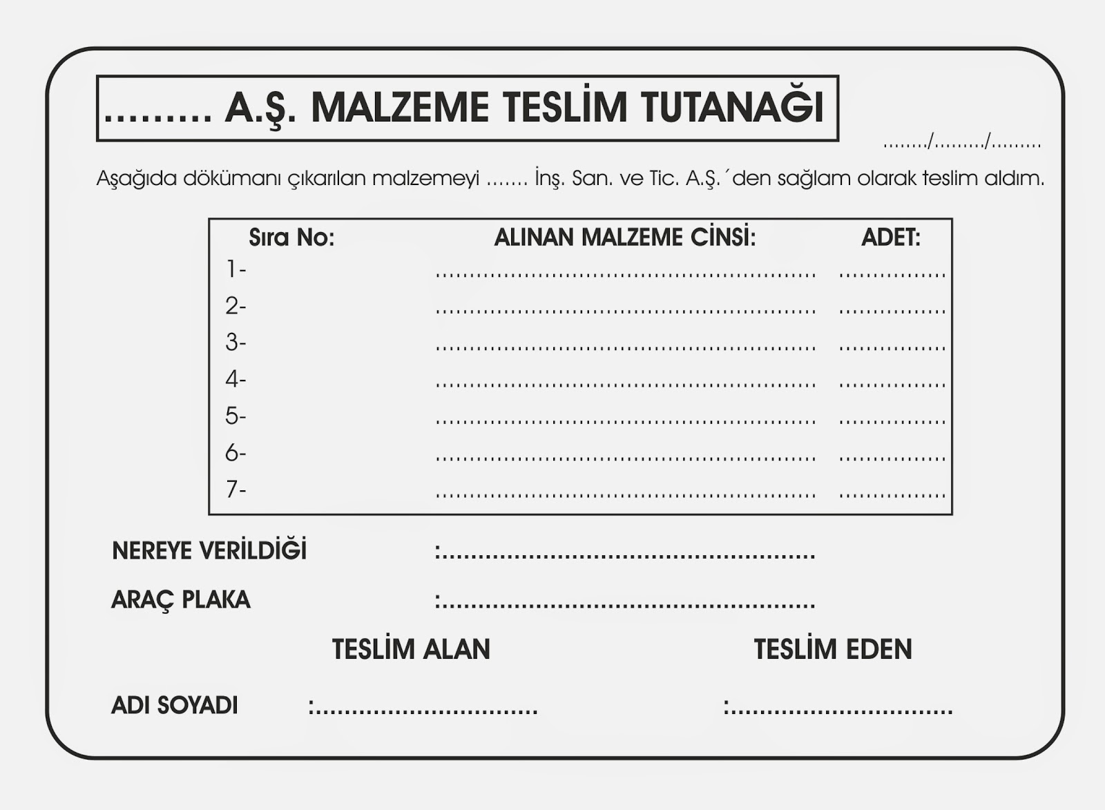 Kira sözleşmesi Ürün teslİm tutanaği örneği word