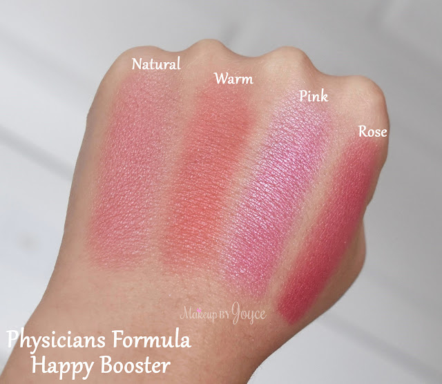 Physicians Formula Happy Booster Pink vs Rose Blush Swatch