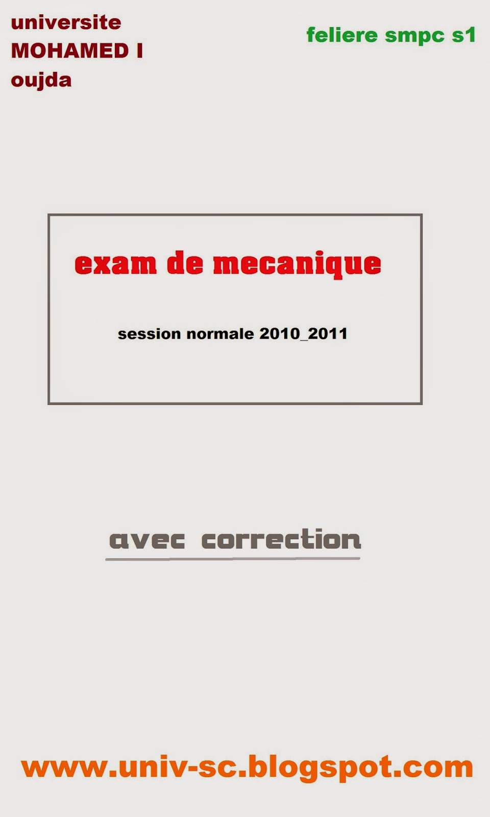 exam_mecanique_normale_2011_correction faculté science oujda