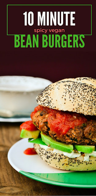 10 minute spicy vegan bean burger. This tasty burger can be cooked fresh or frozen for another day, They taste and look great and will soon become a family favourite. www.tinnedtomatoes.com