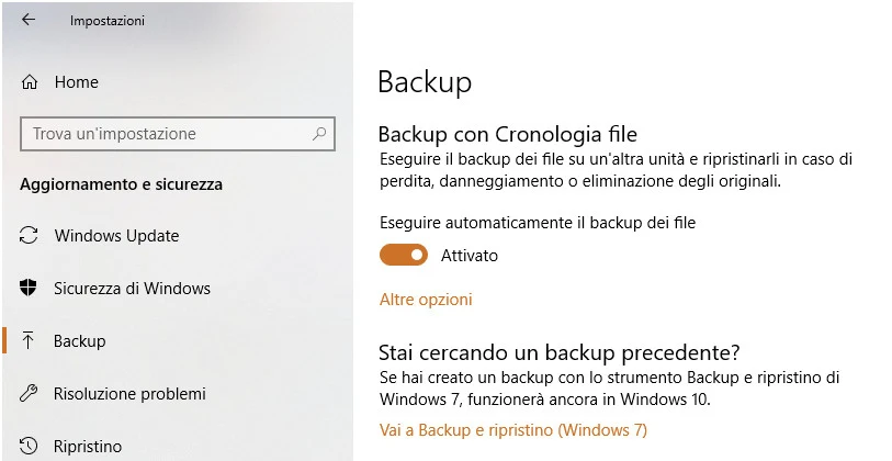 Backup su Windows10