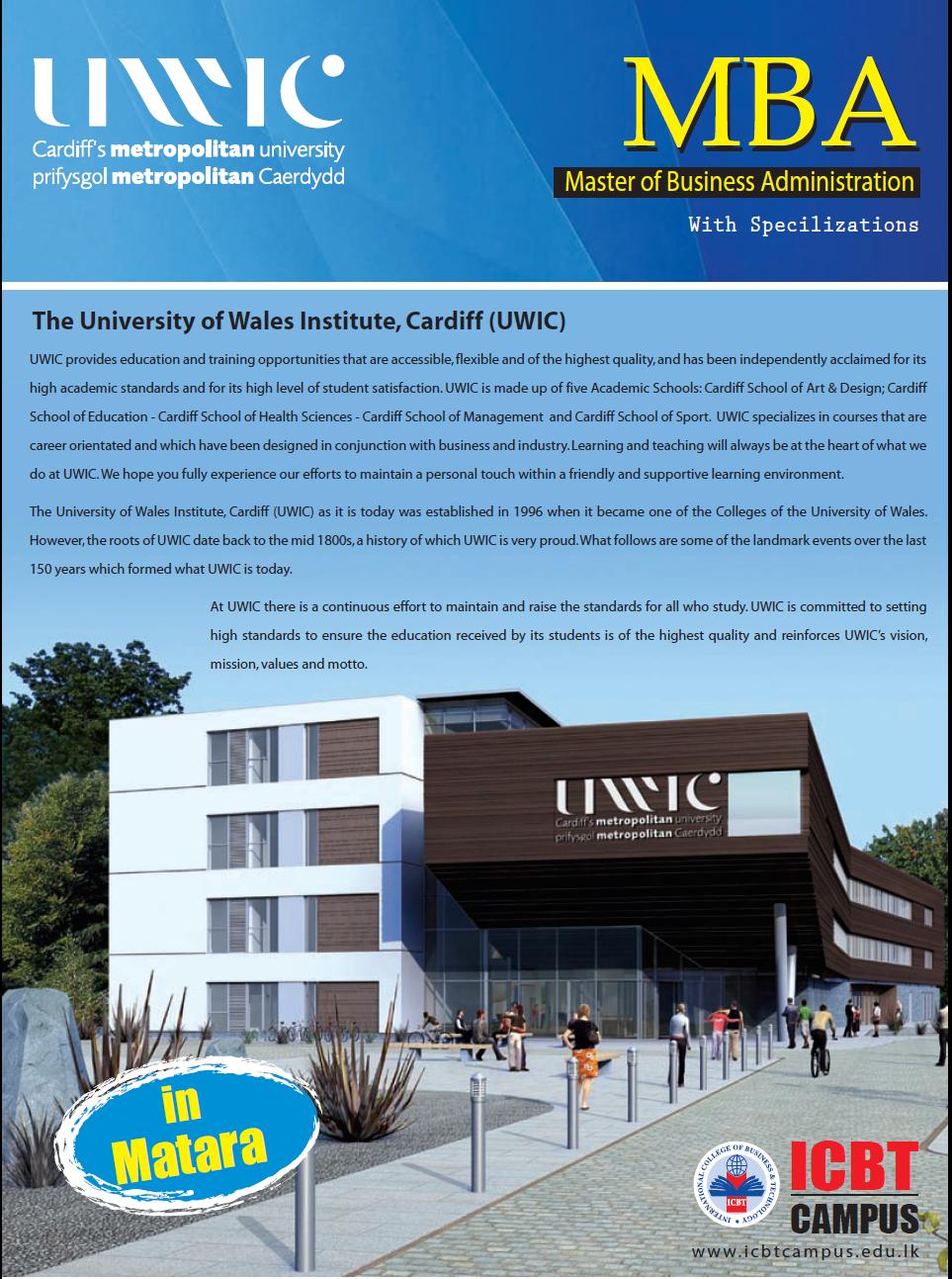 ICBT SOUTHERN CAMPUS UWIC, the best British MBA programme in Sri Lanka