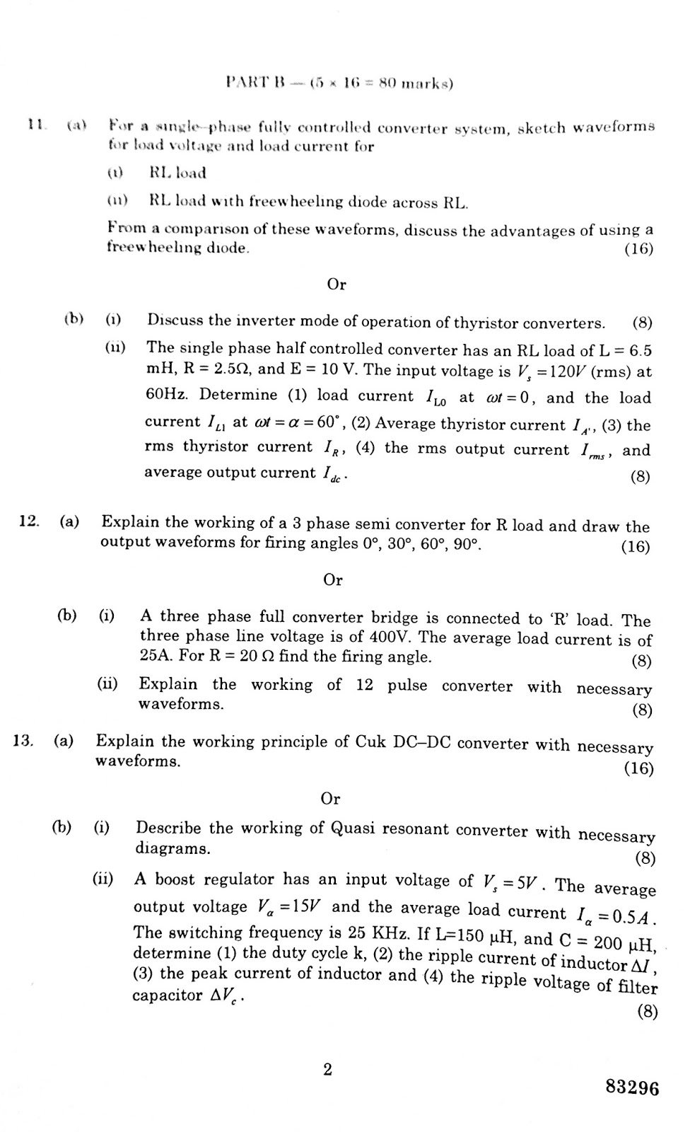 ME POWER ELECTRONICS AND DRIVES MODEL QUESTION PAPER S PX7102 ANALYSIS OF POWER CONVERTER
