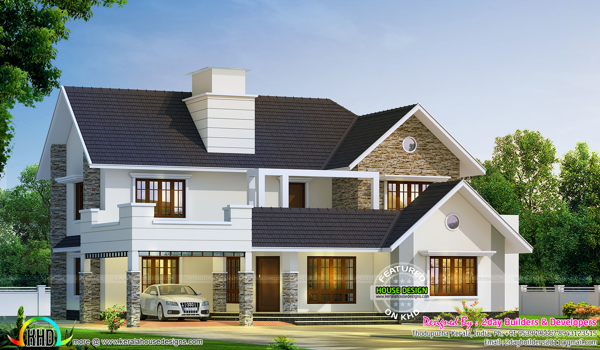 2980 Sq Ft Semi Contemporary With Colonial Style Kerala Home