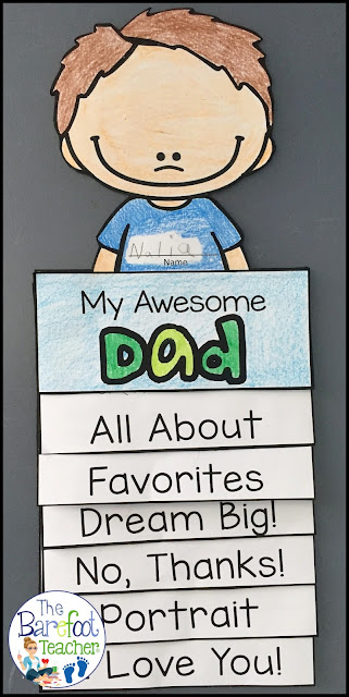 This Father's Day Flip Book activity is fun, easy, and will go along with the other cards, gifts ideas, and crafts you have planned for your kids to do for their dads, uncles, or grandfathers. 6 tabs provide info that shows how much your PreK or Kindergarten littles love their special someone while incorporating writing practice at the same time. Simple cutting and easy assembly allows all students to happily succeed! #fathersday #fathersdaycrafts #endoftheyear #endoftheyearactivities #flipbook 