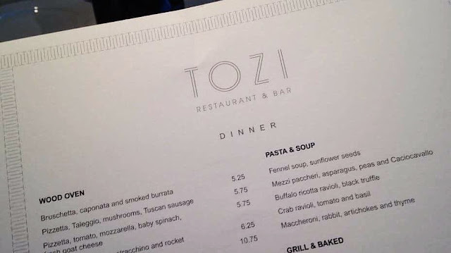 menu restaurant tozi italien londres