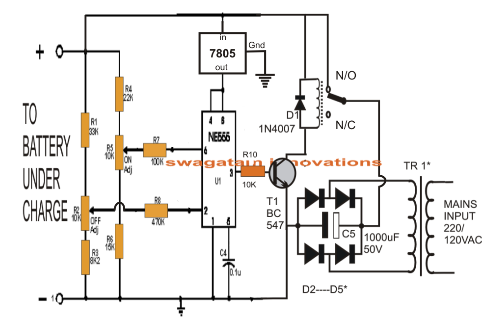 Automatic Lead Acid Battery Charger Circuit Using IC 555