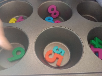 Number Magnets Sorted in a Muffin Tin