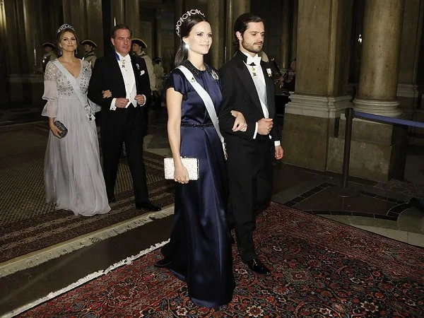 King Carl Gustaf, Queen Silvia, Prince Carl Philip, Princess Sofia, Princess Madeleine, Christopher O´Neill, David Johnston, Sharon Johnston attend the state banquet at Royal palece