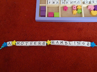 Wooden Stringing Beads spelling out A Mothers Ramblings