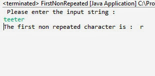 first non repeated character in the string java example