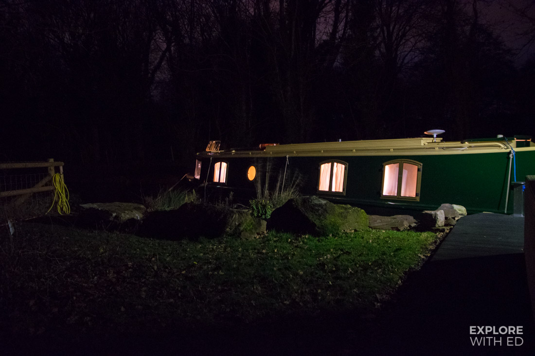 Narrowboat at night