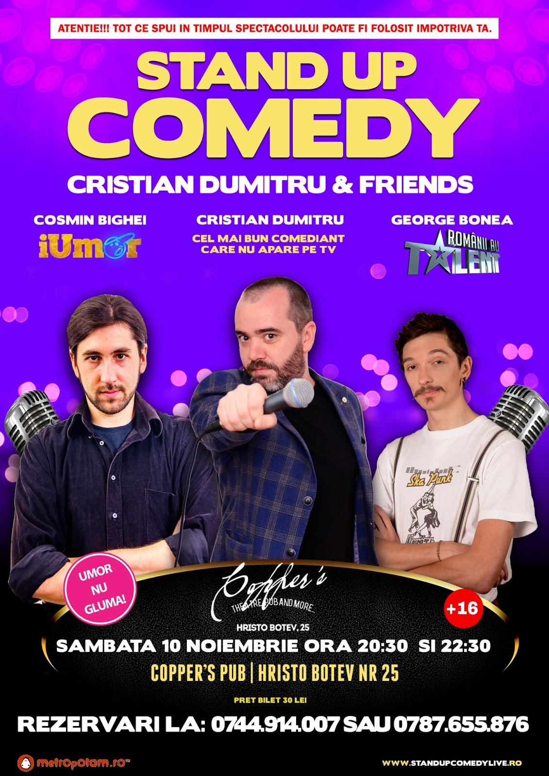 Stand-Up Comedy Bucuresti Sambata 10 Noiembrie (2 show-uri)