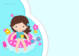 Fiesta en la Piscina para Niña Morena: Invitaciones para Imprimir Gratis. Para hacer invitaciones, tarjetas, marcos de fotos o etiquetas de Fiesta en la Piscina para Niña Morena.