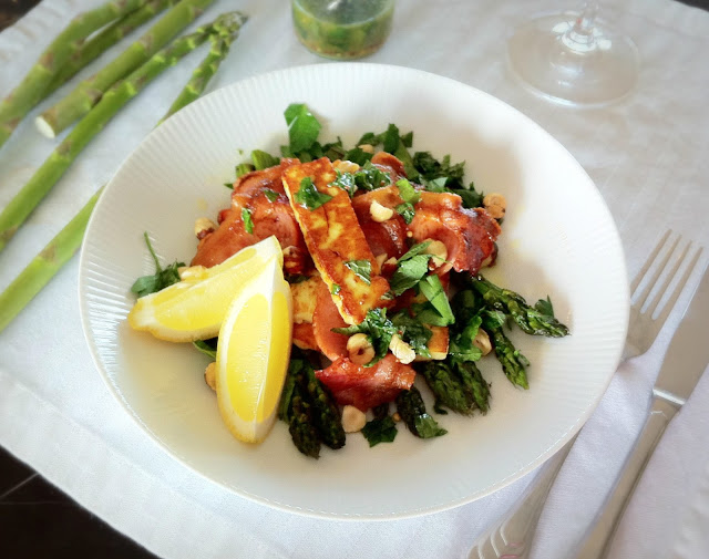 kayla marie's kitchen Asparagus, Bacon & Halloumi Salad with Mint