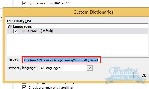 Custom Dictionaries Microsoft Word alamat directory untuk menyimpan file dic untuk microsoft word - cara mudah koresksi salah ketik di microsoft word