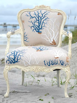 Coral Fabric Upholstered French Chair