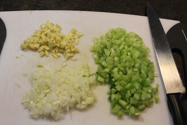 chopped onions, celery, garlic