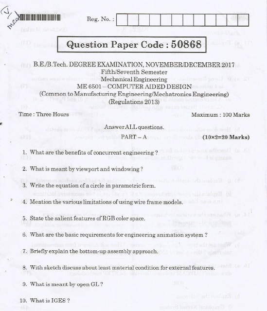 ME6501 Computer Aided Design Nov Dec 2017 Question Paper University