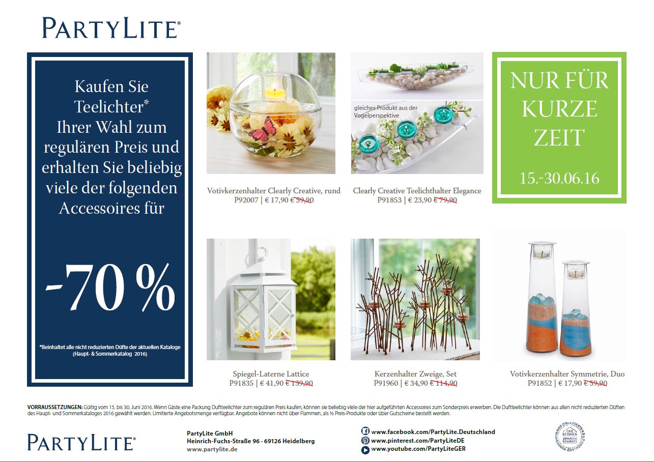 wachstraum.de PartyLite® Online Shop Special Sale der 2. im Juni 2016