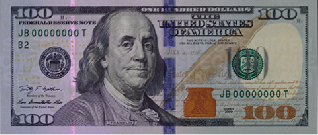 new 100$ bill under blacklight