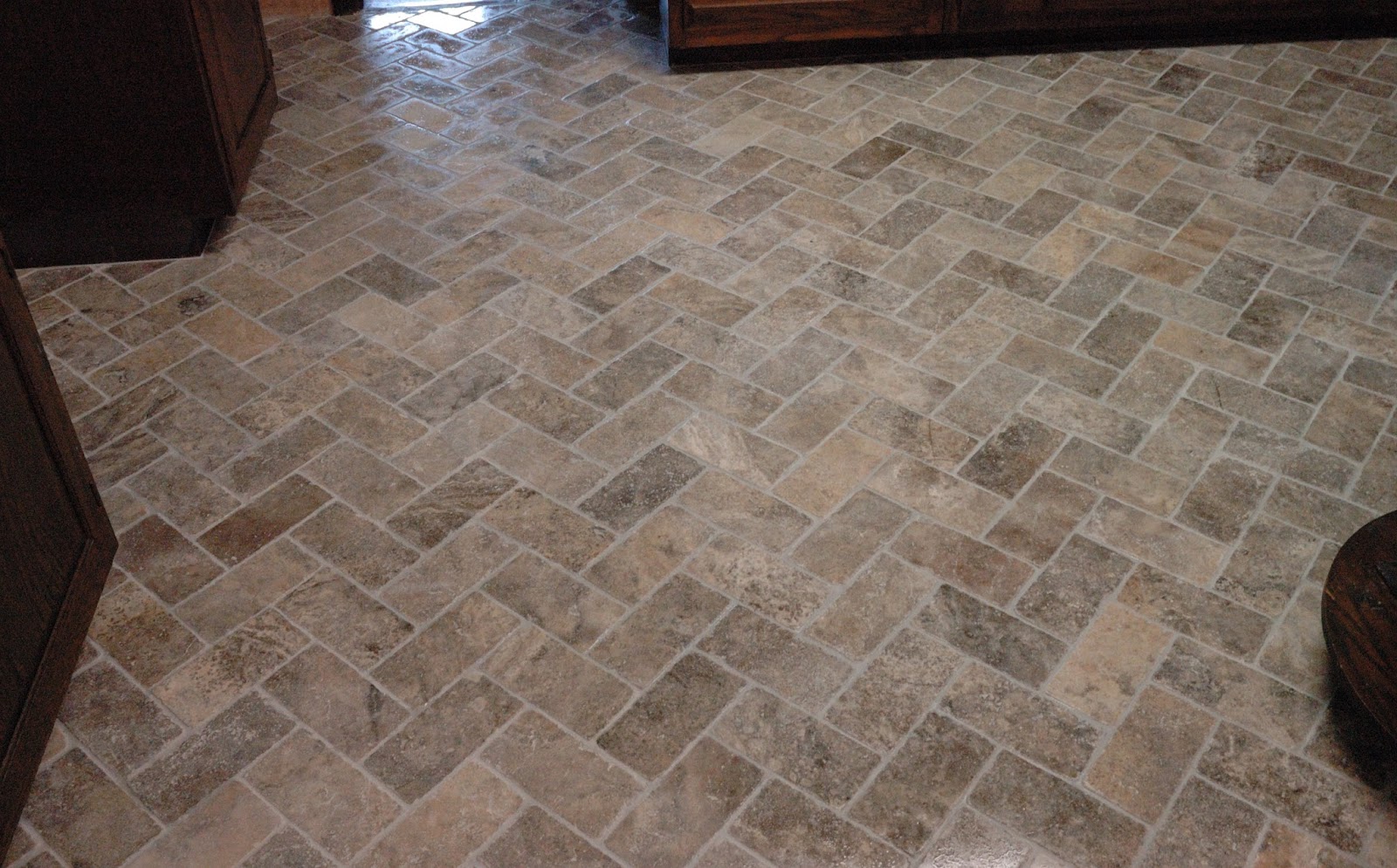 Custom Bathroom Remodeling Natural Stone Herringbone Tile Floor