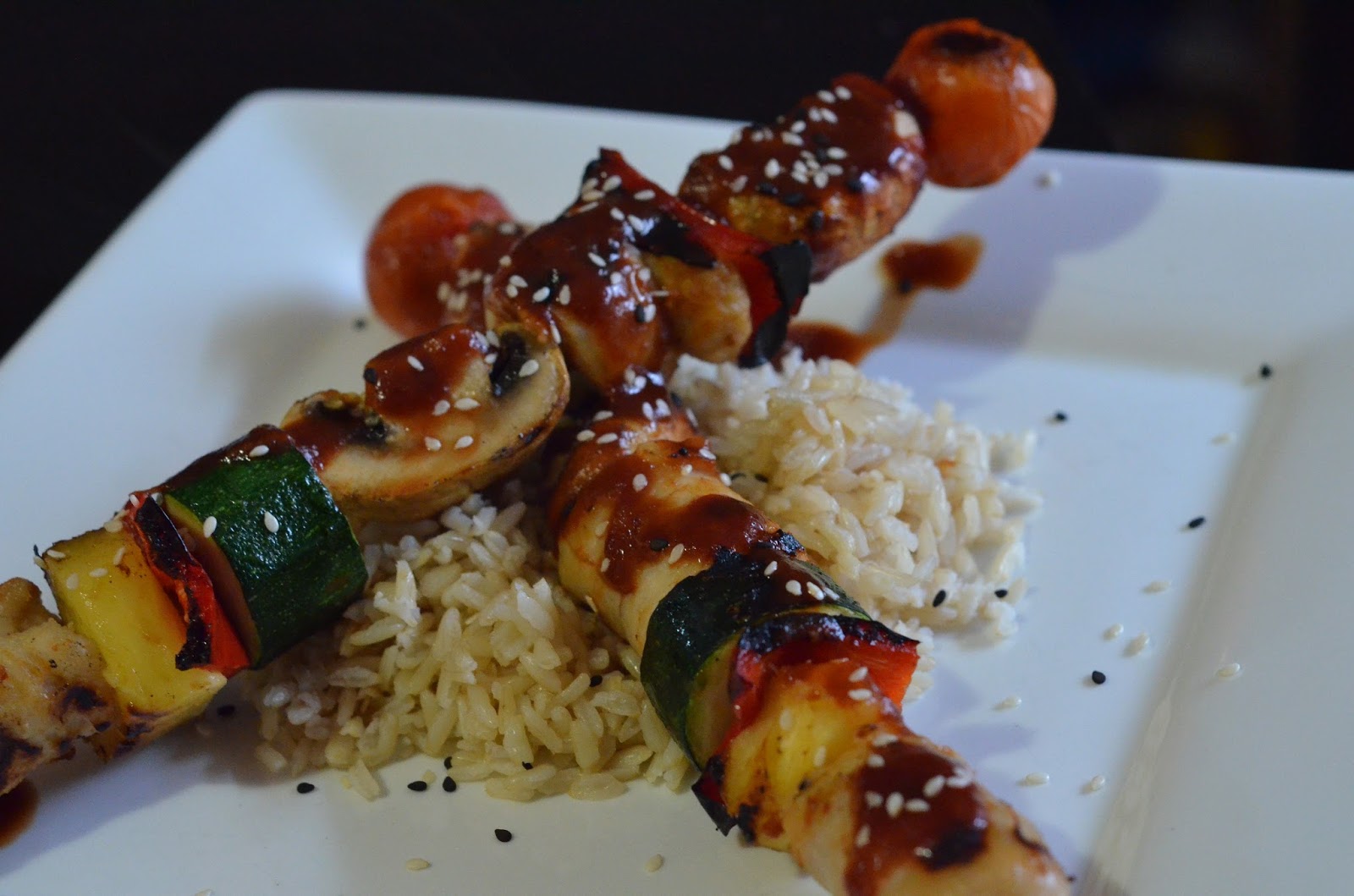 Forever Nutrition Sausage and vegetable kebabs