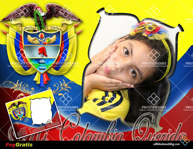Hermoso marco para fotos con la bandera y escudo de Colombia