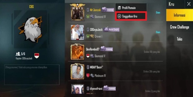 Cara Keluar Dari Kru dan Klan di PUBG Mobile diteknoin