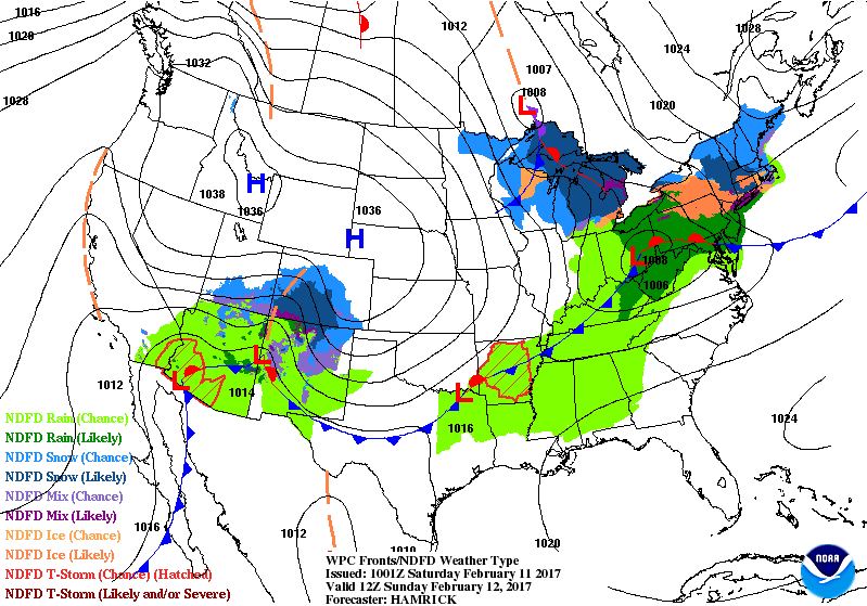 National Surface Map for Sunday Feb 12th at 7 am National Surface Map for Sunday Feb 12th at 7 am