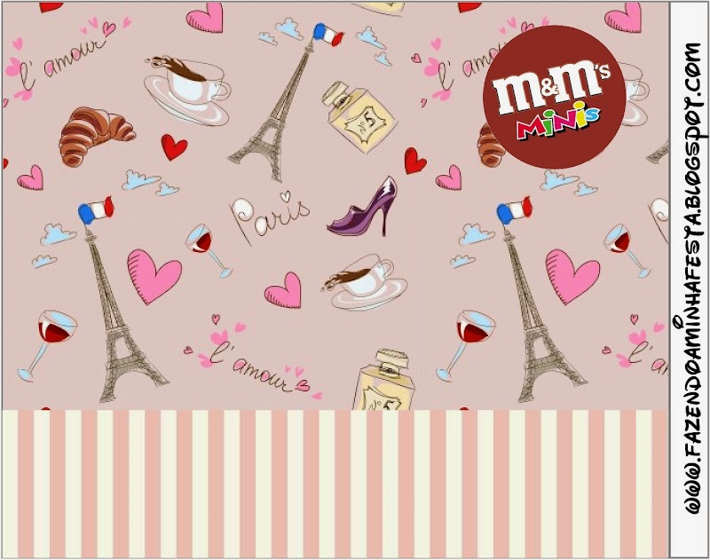 Etiquetas M&M de París Romántico para imprimir gratis.