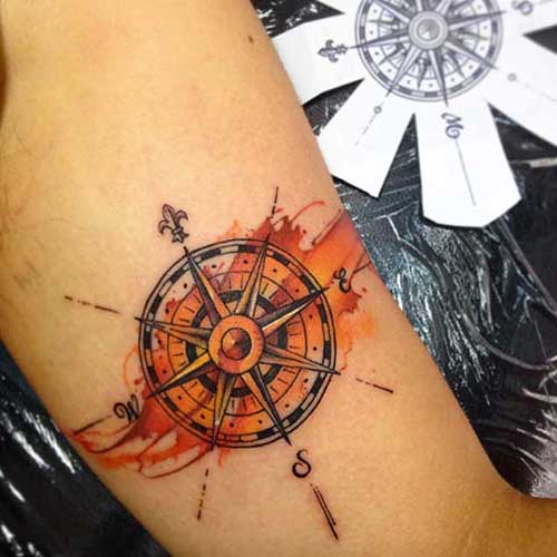 compass tattoo orange color turuncu pusula dövmesi compass tattoo orange color turuncu pusula dövmesi