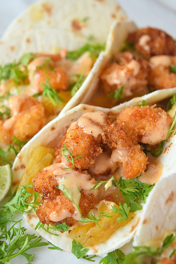 Bang Bang Shrimp,homemade slaw and Thai sweet Chili and Sriracha Sauce #savorybitesrecipes #bangbangshrimptaco #bangbangshrimp #tacorecipe #dinnerecipe Bang Bang Shrimp Taco for Taco Tuesday with slaw and sriracha sweet chili sauce