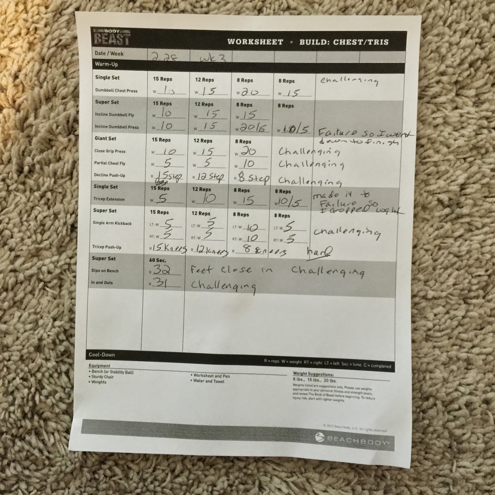 Body Beast Chest Tris Worksheet