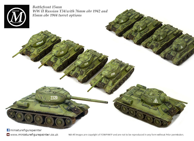 Flames of  War Battlefront 15mm Russian T34 with 76mm or 85mm gun option painted by Miniature Figure Painter