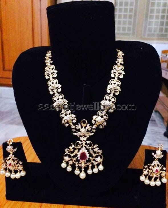 1 gram gold cz choker necklace with price with earrings - Swarnakshi Jewelry