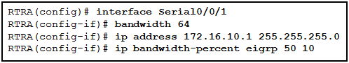 Refer to the exhibit. What is the purpose of the ip bandwidth-percent eigrp 50 10 command?