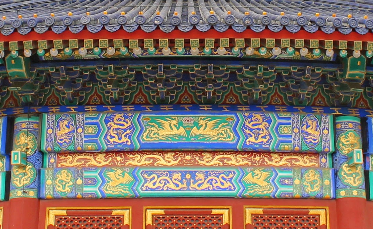 details of golden dragons on the Hall of Prayer for Good Harvests at the Temple of Heaven complex in Beijing