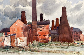 Gladstone Pottery Museum from what is now the car park Water colour by Reginald G Haggar