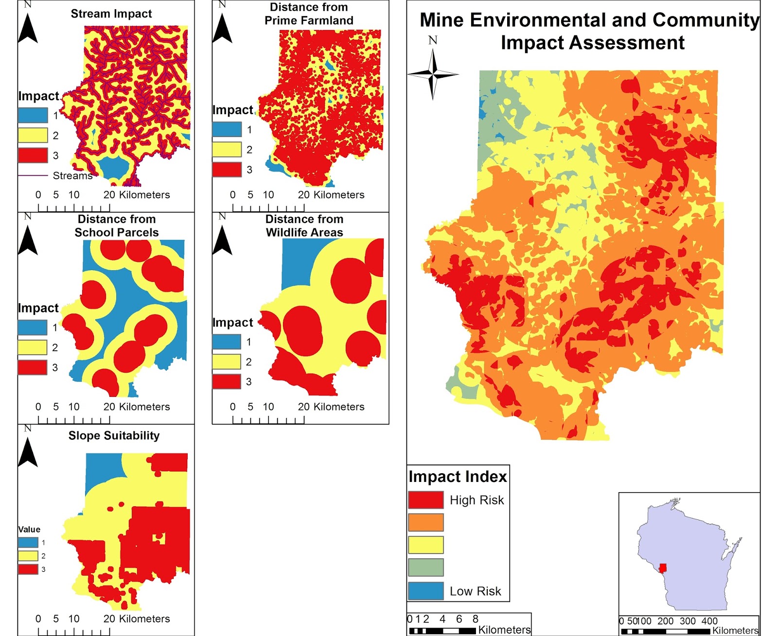 figure 4 a map showing the risk assessment and impact index of potential frac sand mines based of several factors and the total impact index of these figure 4 a map showing the risk assessment and impact index of potential frac sand mines based of several factors and the total impact index of these
