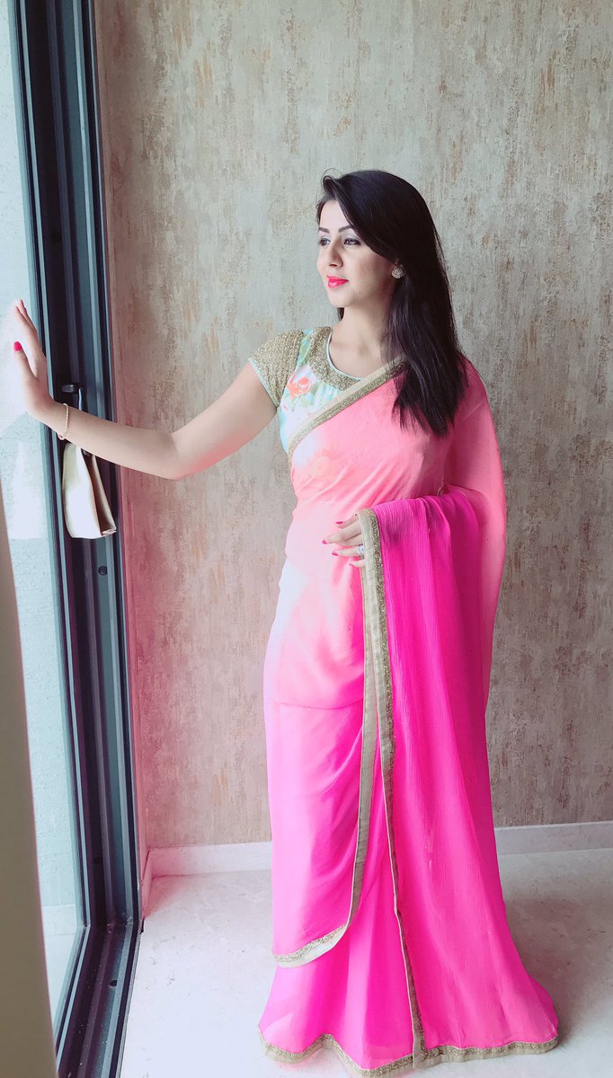 Nikki Galrani In Spicy Transparent Pink Saree Photos