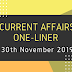 Current Affairs One-Liner: 30th November 2019