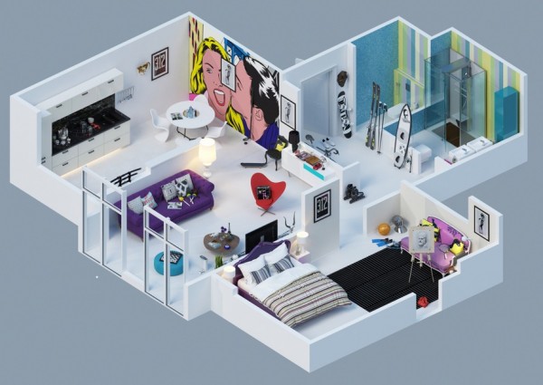 Gambar Denah Apartemen 3D Sederhana Modern Gambar Denah Apartemen 3D Sederhana Modern