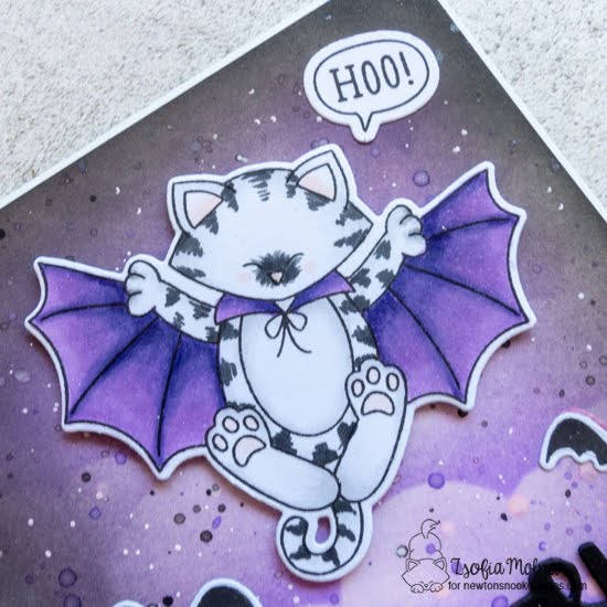 Trick or Treat Slimline Card by Zsofia Molnar | Batty Newton Stamp Set,  Boo Hoo Stamp Set, and Clouds Stencil by Newton's Nook Designs #newtonsnook #handmade
