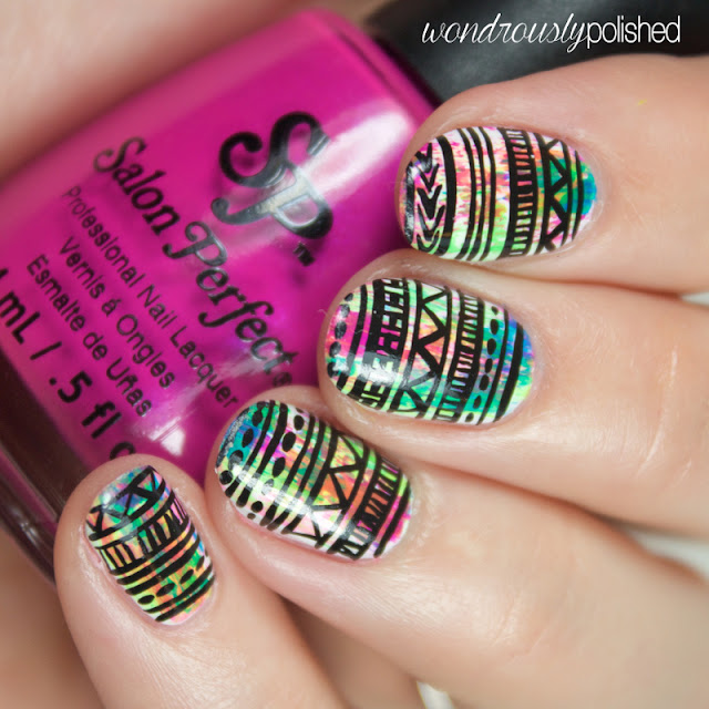 neon tribal print nail art