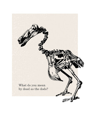 humorous poster with dodo bird skeleton 